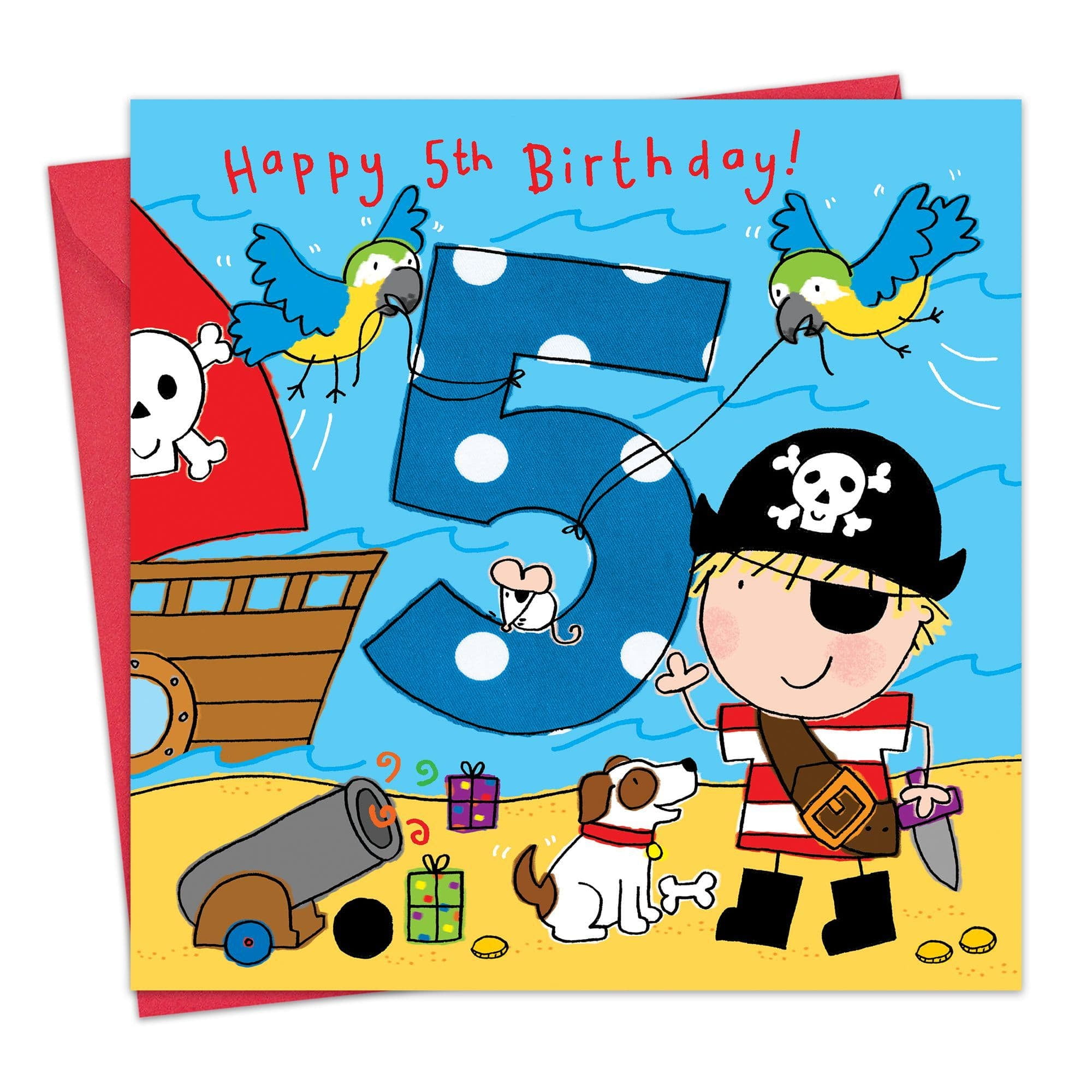 Twizler 5th Birthday Card for Boys - Pirate - Children's Age 5 Happy Birthday Greeting Card for Son Grandson Nephew Kids