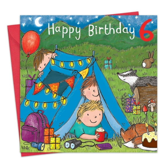 Twizler 6th Birthday Card for Boys - Camping - Children's Age 6 Happy Birthday Greeting Card for Son Grandson Nephew Kids