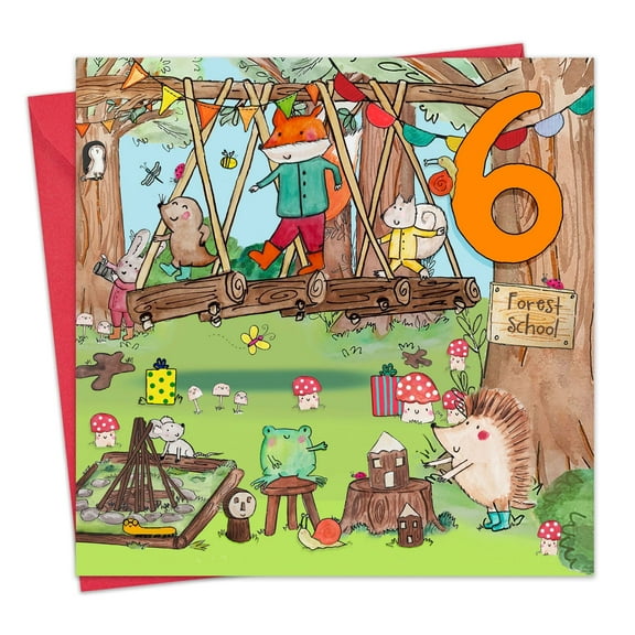 Twizler 6th Birthday Card for Boys & Girls - Animal Forest School - Age 6 Year Old Childrens Happy Birthday Card for Kids
