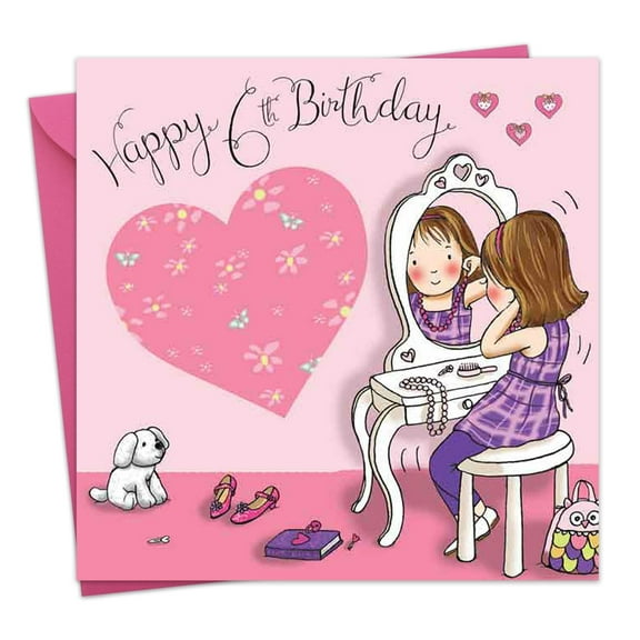 Twizler 6th Birthday Card for Girls - Dressing Up - Children's Age 6 Happy Birthday Greeting Card for Daughter Granddaughter Niece Kids