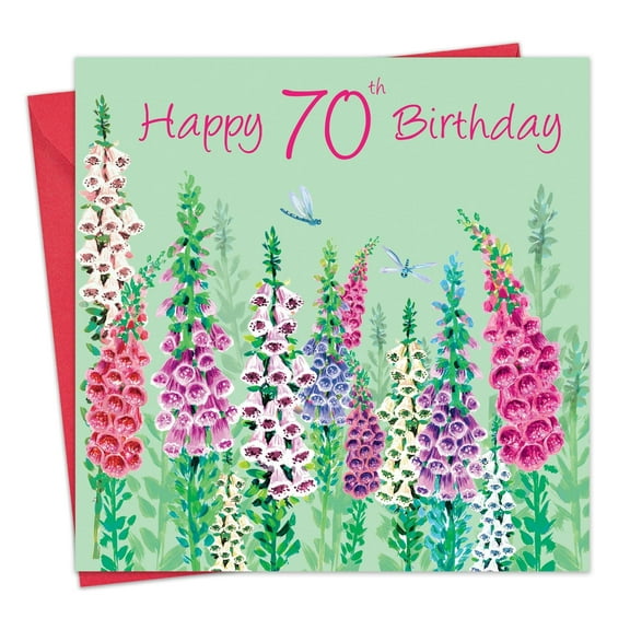 Twizler 70th Birthday Card for Women - Foxgloves Floral - Female Age 70 Year Old Happy Birthday Card for Her
