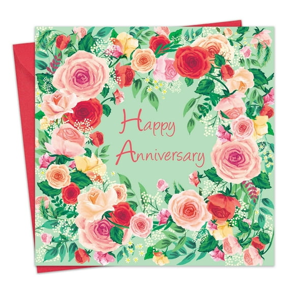 Twizler Anniversary Card - Roses Floral - Womens Happy Wedding Anniversary Card for Her