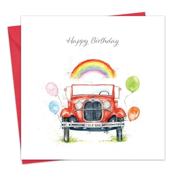 Twizler Birthday Card Vintage Car - Happy Birthday Greeting Card for Men or Women - For Him or Her
