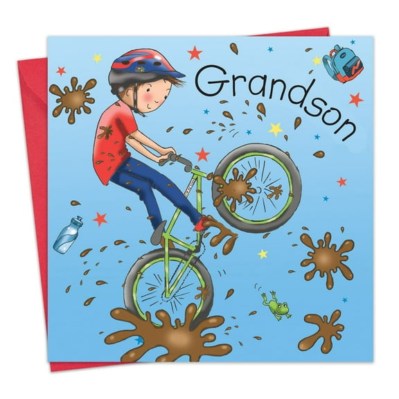 Twizler Birthday Card for Grandson - Mountain Bike - Grandson Happy Birthday Greeting Card for Children