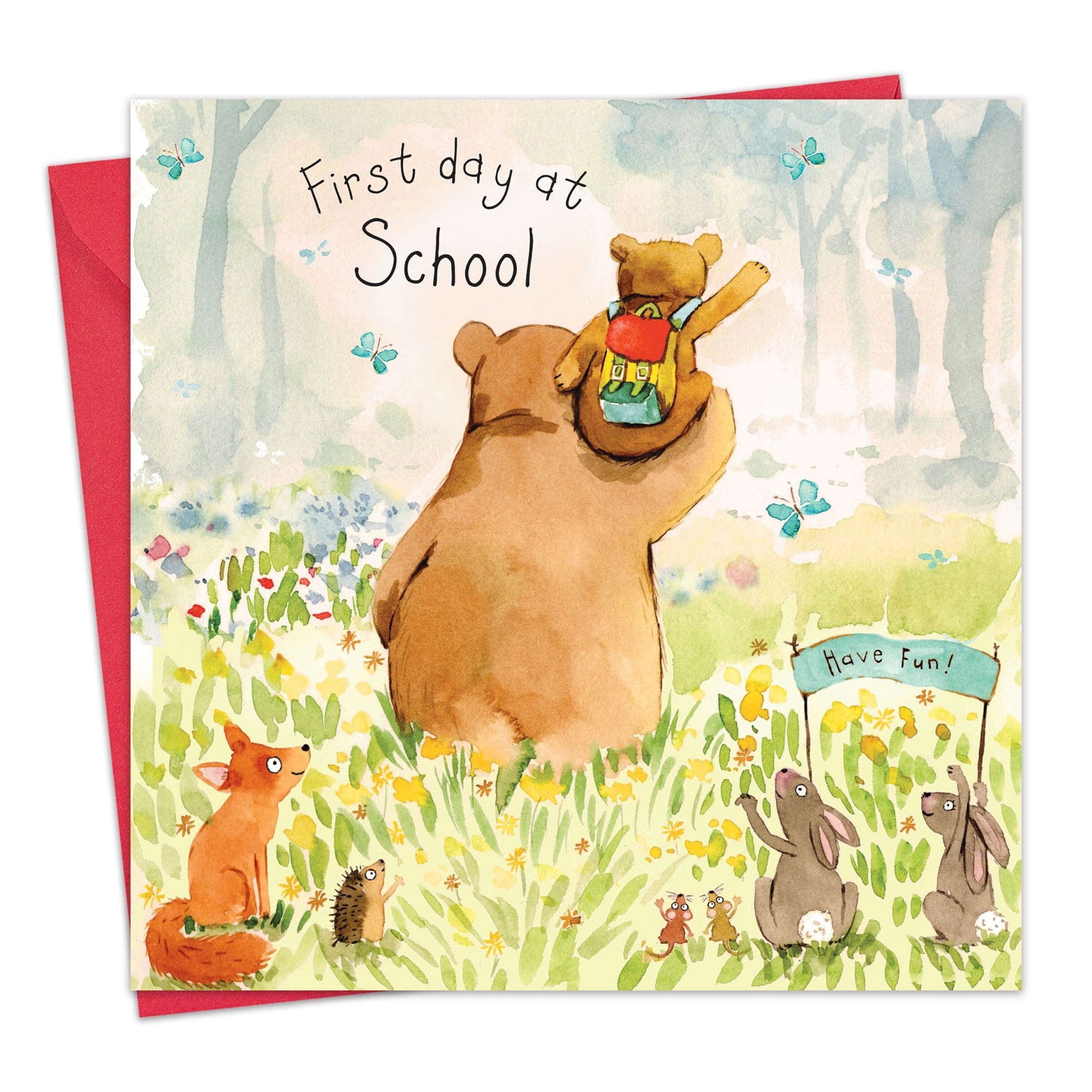 Twizler First Day At School Karte – Süßer Bär Mit Waldtieren, Für Jungen & Mädchen