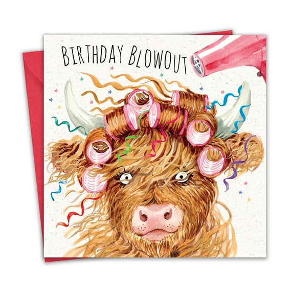 Twizler Funny Birthday Card for Women - Scottish Highland Cow Blowout - Female Humor Happy Birthday Card for Her - Mum Daughter Sister - Wife Girlfriend Friend - Scotland
