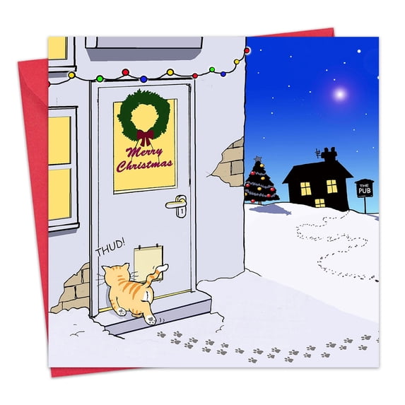 Twizler Funny Christmas Card with Drunk Cat - Humor Cat Merry Christmas ...
