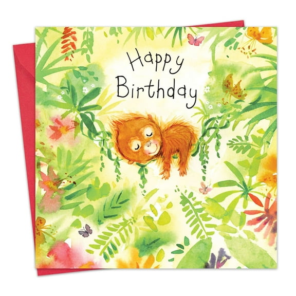 Twizler Happy Birthday Card with Cute Baby Monkey - Childrens Birthday Card for Girls or Boys - Kids Birthday Greeting Card for Her or Him