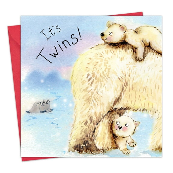 Twizler New Twins Card Twin Polar Bears - Congratulations New Baby Twins Greeting Card