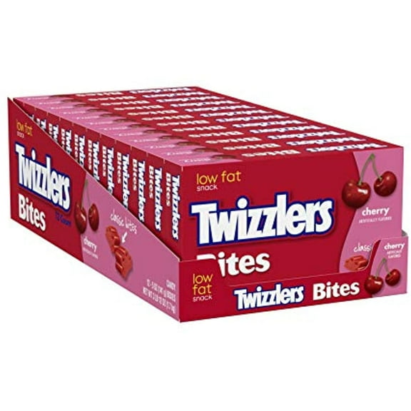 Twizzlers Bites Cherry Flavored Chewy Candy, Bulk Low Fat, 5 Oz Boxes (12 Count)