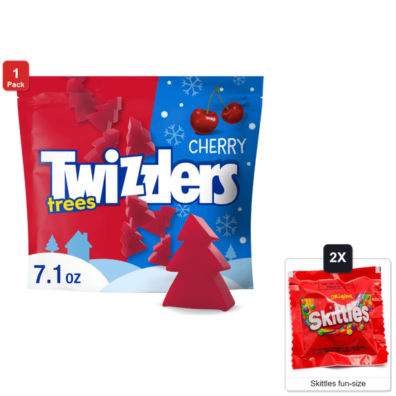 Twizzlers Cherry Flavored Trees Chewy, Candy Bag, 7.1 oz, with 2 Skittles Fun Size