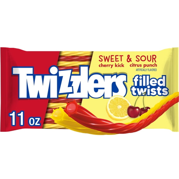 Twizzlers Filled Twists Sweet & Sour Flavored Licorice Style Chewy Candy, Bag 11 oz