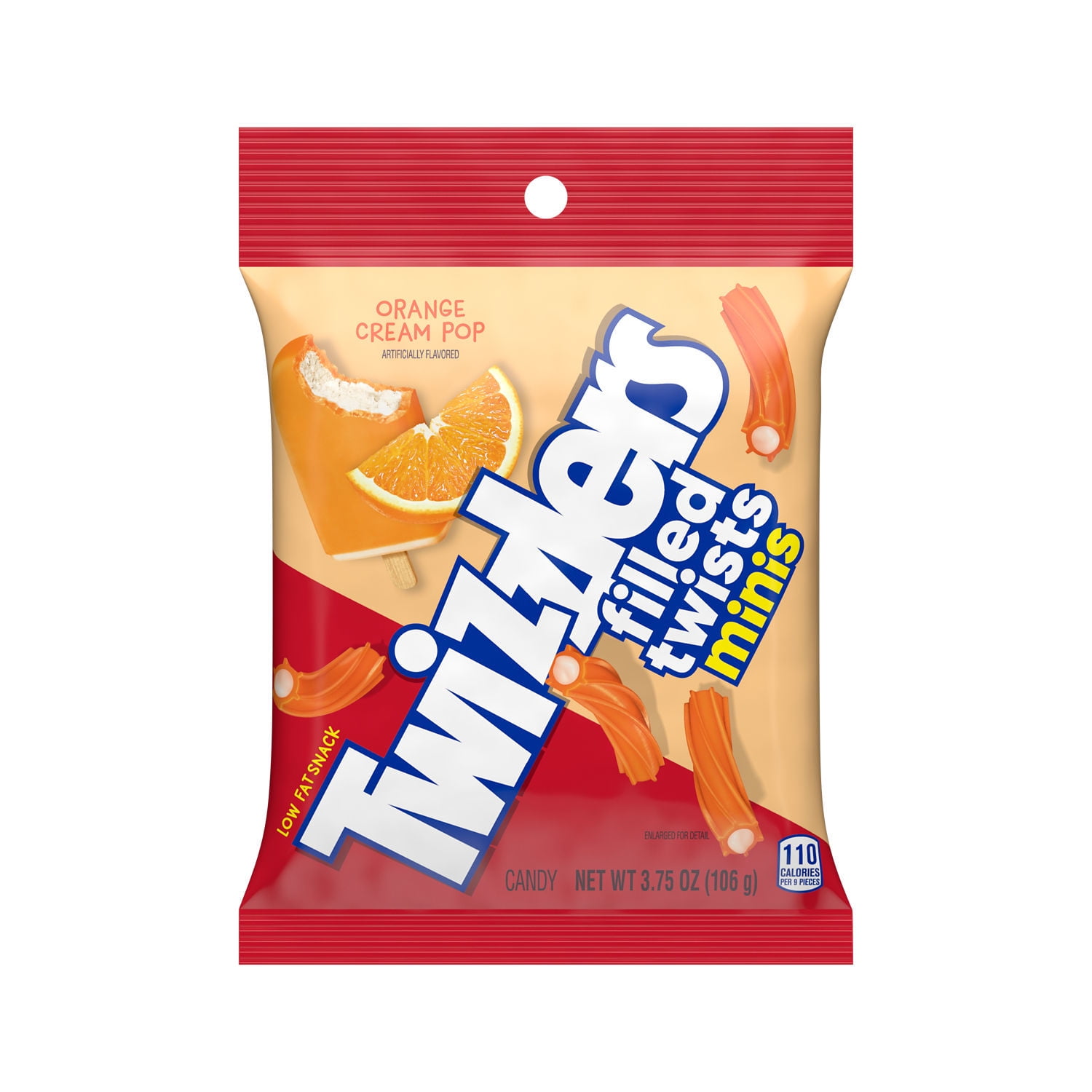Twizzlers Filled Twists Minis Orange Cream Pop Candy, Bag 3.75 oz