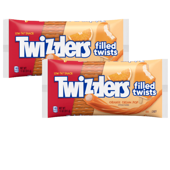 Twizzlers Filled Twists Orange Cream Pop Candy, 2 Pack, 11 oz Bags