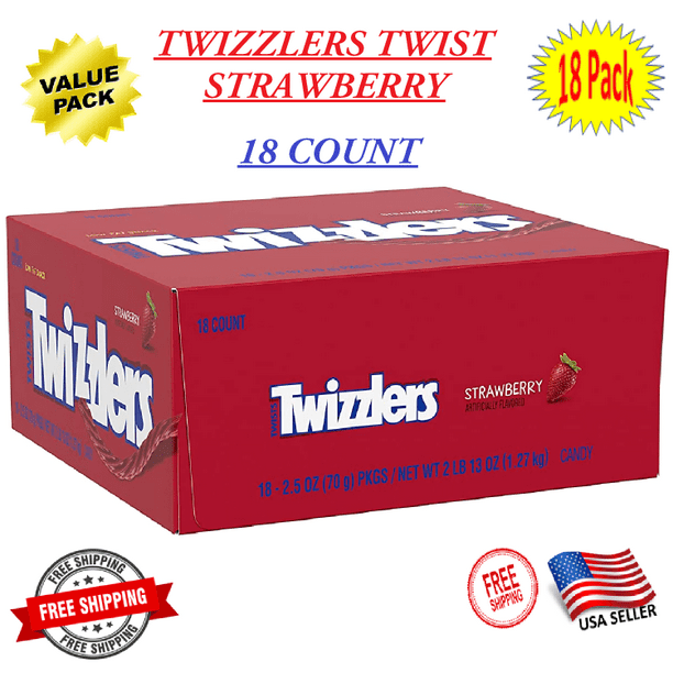 Twizzlers Licorice Candy Bulk, Strawberry Twists 2.5 oz packs 18 Count