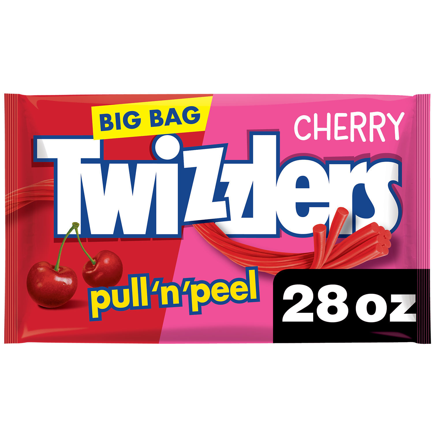 Twizzlers Pull 'N' Peel Cherry Flavored Licorice Style Low Fat Candy, Big Bag 28 oz - image 1 of 9