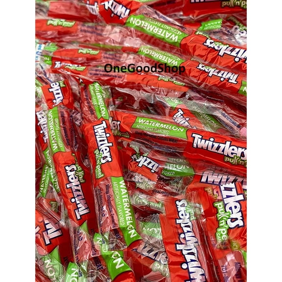 Twizzlers Pull n Peel Licorice Twists, Individually Wrapped Treats for Parties, Birthdays, Stocking Stuffers, Watermelon Flavor, Bulk Pack of 2 Pounds