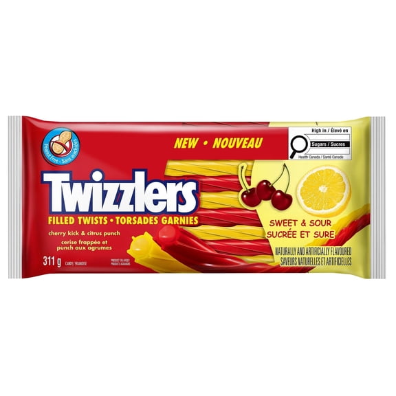 Twizzlers Sweet & Sour, Cherry & Citrus Filled Twists, Canadian, 311g (11oz)