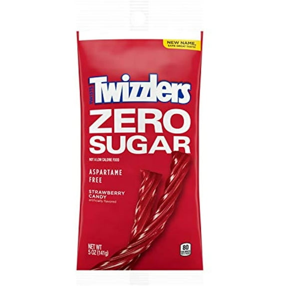 Twizzlers Zero Sugar Twists Strawberry Flavored Chewy Candy, Bulk Aspartame Free, 5 Oz Bags (12 Count)