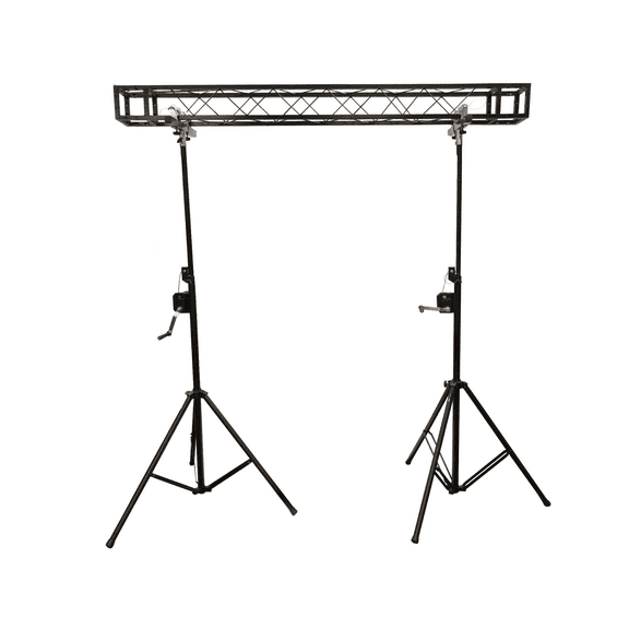 Two 10' Crank Up Stands With 6.56 ft Square Black Box Truss Segment Package