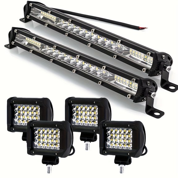 Two 10-Inch LED Light Bars Plus Four 4-Inch Work Pods for Off-Road Trucks, Suitable for Jeeps, Utes, 4Wds, And Atvs, Without Battery