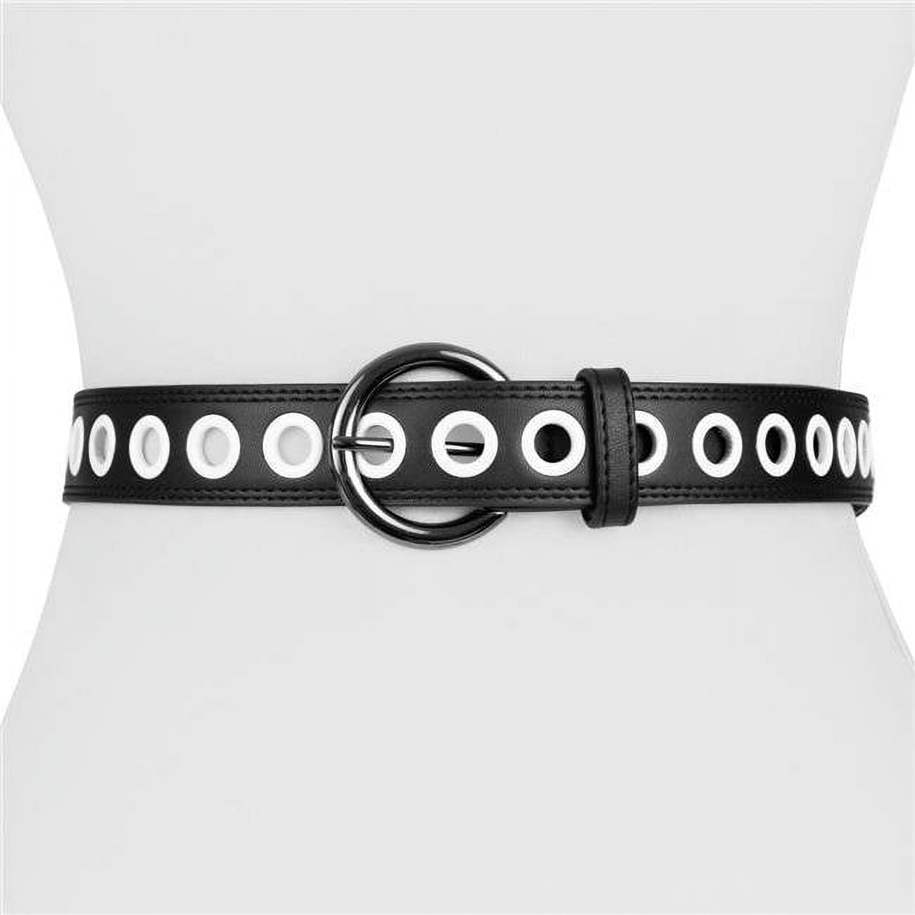 Two 12 Fashion AJ15BW Womens Designer Grommet Belt, Black with White Grommets Small & Extra