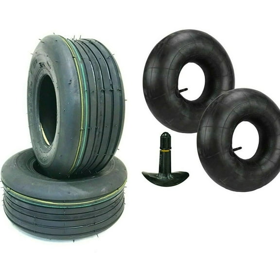 Two 13x5.00-6 13/500-6 Smooth Rib 4 Ply Lawn Mower Garden Tractor Tires W Tubes