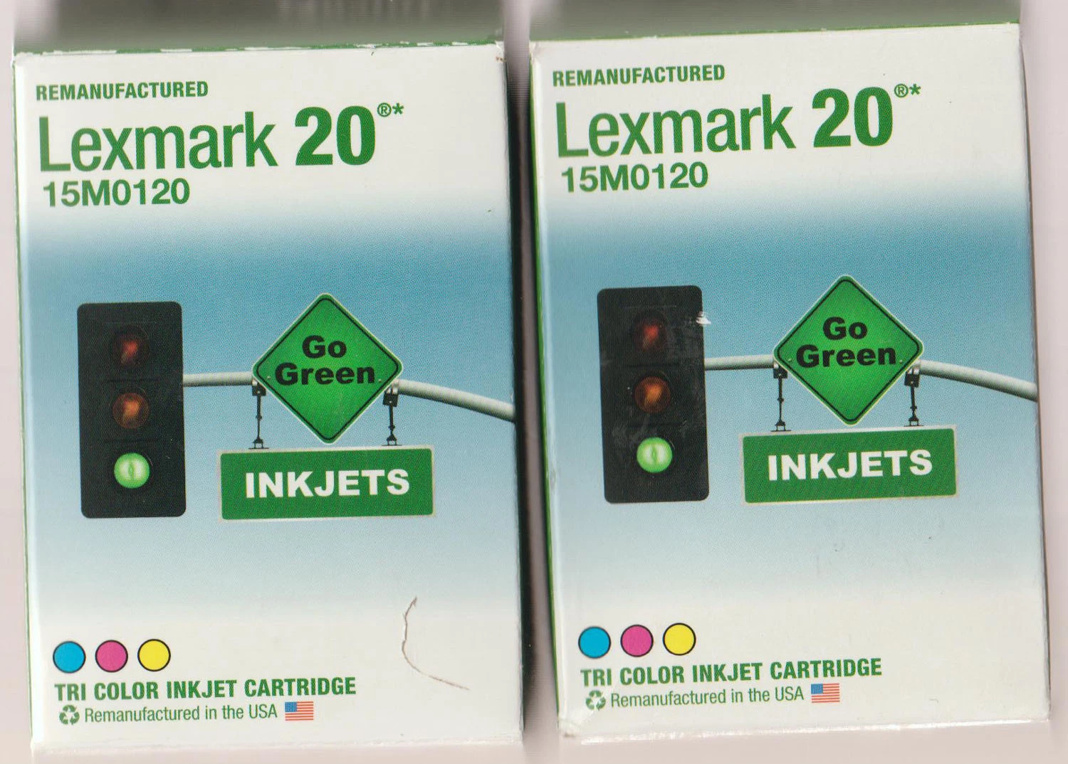 2 Ink Two (2) New In Box Lexmark 20 Inkjet Tri-Color Print Cartridge 15M0120 ...
