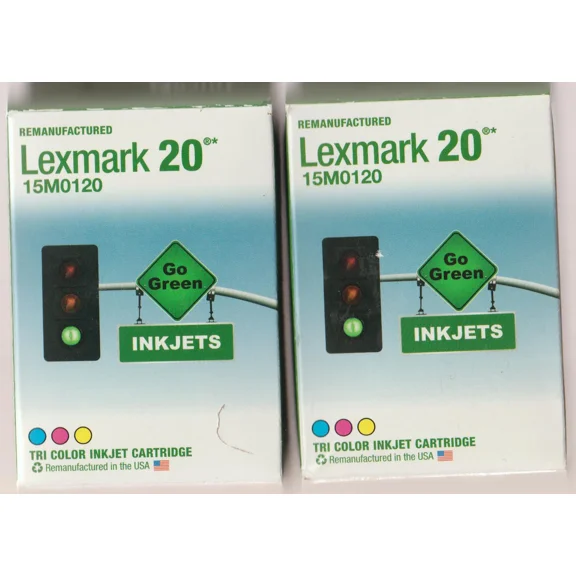 Two (2) New In Box Lexmark 20 Inkjet Tri-Color Print Cartridge 15M0120