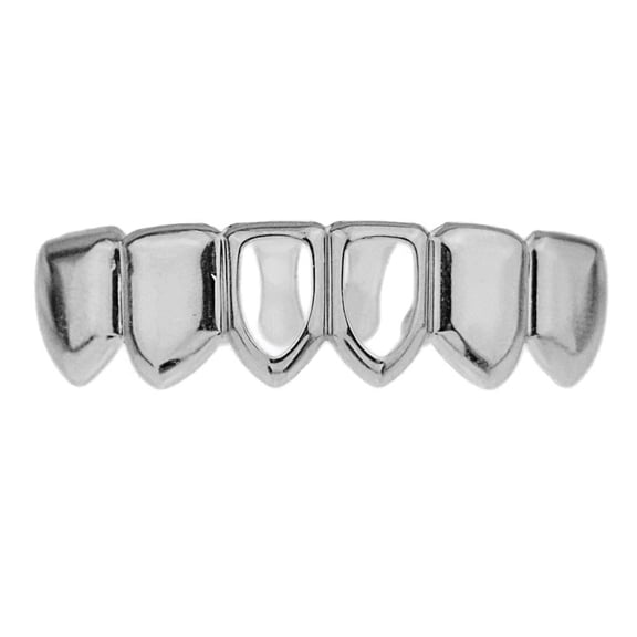 Two 2 Open Face Grillz Bottom Row Lower Teeth Silver Tone Hollow Hip Hop Grills