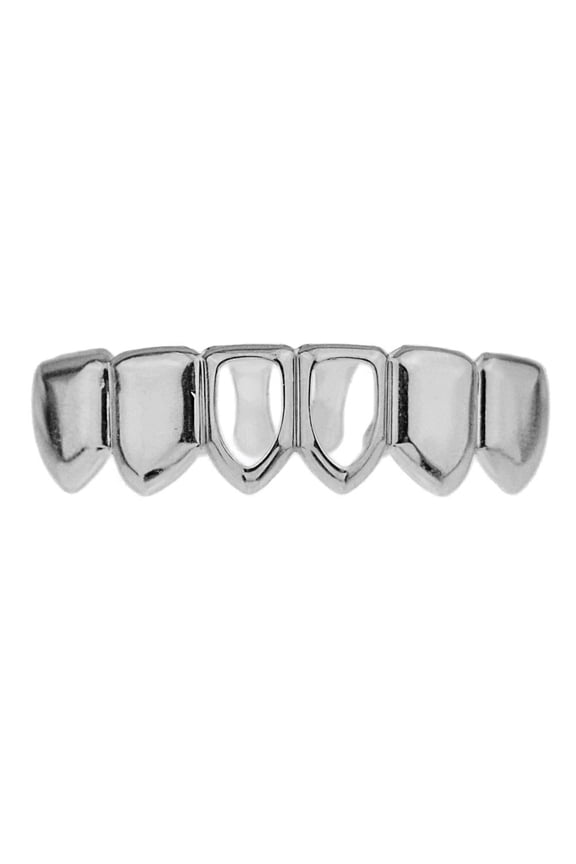 Two 2 Open Face Grillz Bottom Row Lower Teeth Silver Tone Hollow Hip Hop Grills