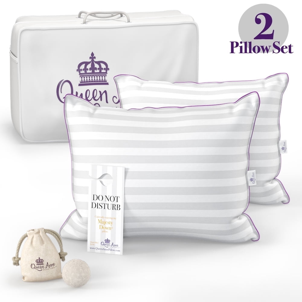 Two (2) Pack Pillows - Luxury Synthetic Down Alternative Pillows - Queen Anne Pillow Co. Majesty Down - Hypoallergenic Allergy Free Bed Pillows - Made in USA (Queen Firm)