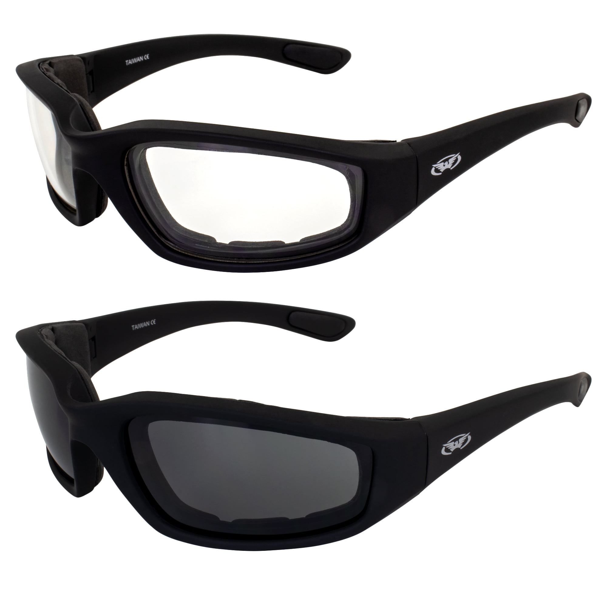 2 MotoFrames Payback Motorcycle Glasses Black Frame Polarized Smoke & Clear  Lens - Organic Olivia