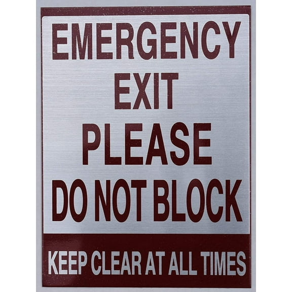 Two(2) Sign Emergency EXIT Please DO NOT Block Keep Clear at All Times Sign (Silver 6X8, Double Sided Tape, Brush Silver) (ref-2201)