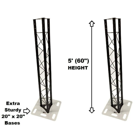 Two (2) Totem 1.5 meter 5ft Black Triangle Metal Truss Tower + 20"x20" Base Vertical System
