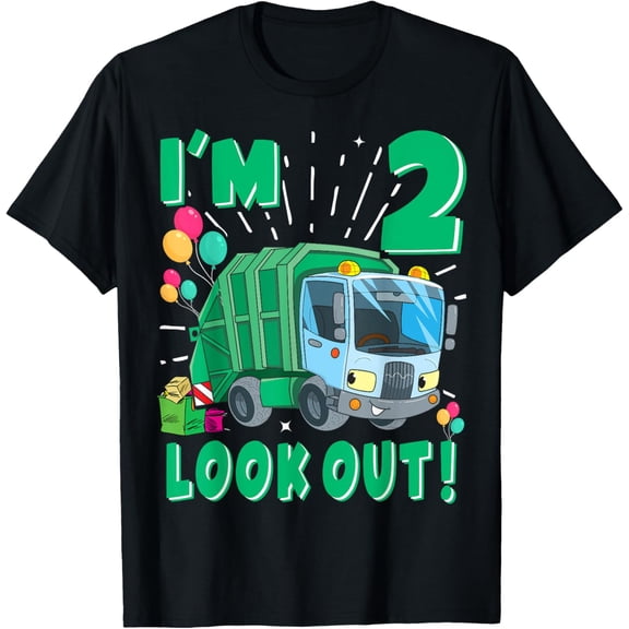 Two 2nd Birthday Garbage Truck Trash Boy 2 Years Old T-Shirt