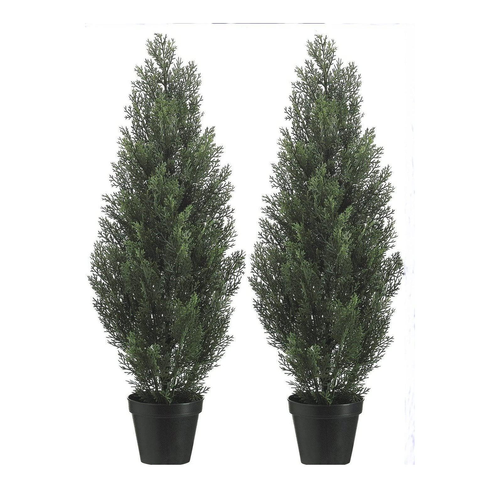 Two 3 Foot Outdoor Artificial Cedar Trees Potted Plants