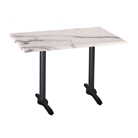 Holland 36" Black 2 Base Rectangle Table in White Marble Top