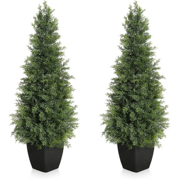 Two 3FT Faux Cedar Tree, Outdoors UV Protection Faux Cedar Tree Pine Tree, Outdoor Front Porch Dcor