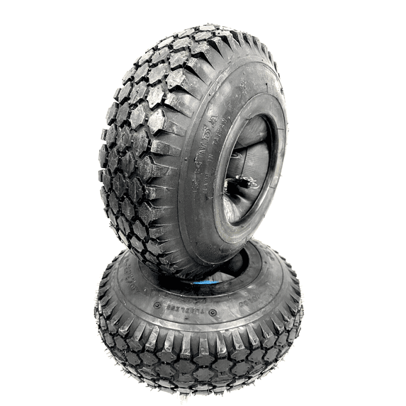 Two 4.10/3.50-5 Stud Tread Tires 4 Ply Same As 4.10-5 W/tubes TR87 Bent Stem