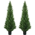 Two 4 Foot ficial Topiary Cedar Trees Potted Indoor Outdoor Plants