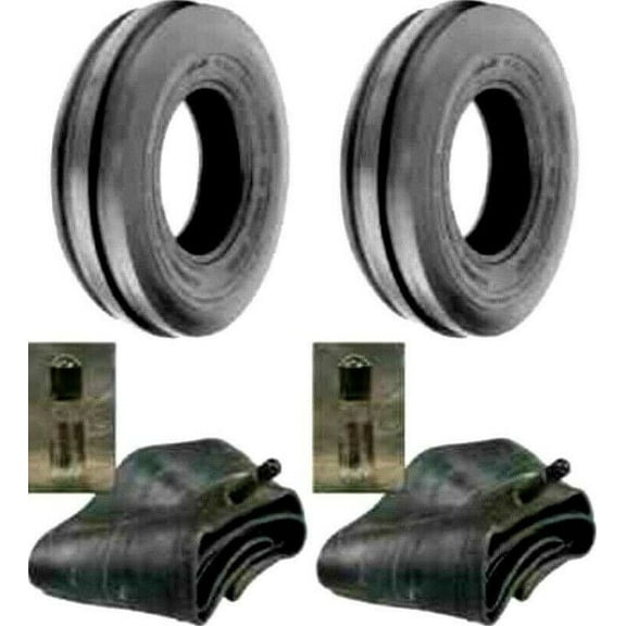 Two 5.00-12 Front Tractor Tires W/tubes Tri-RIB 3 Rib 500x12 500-12