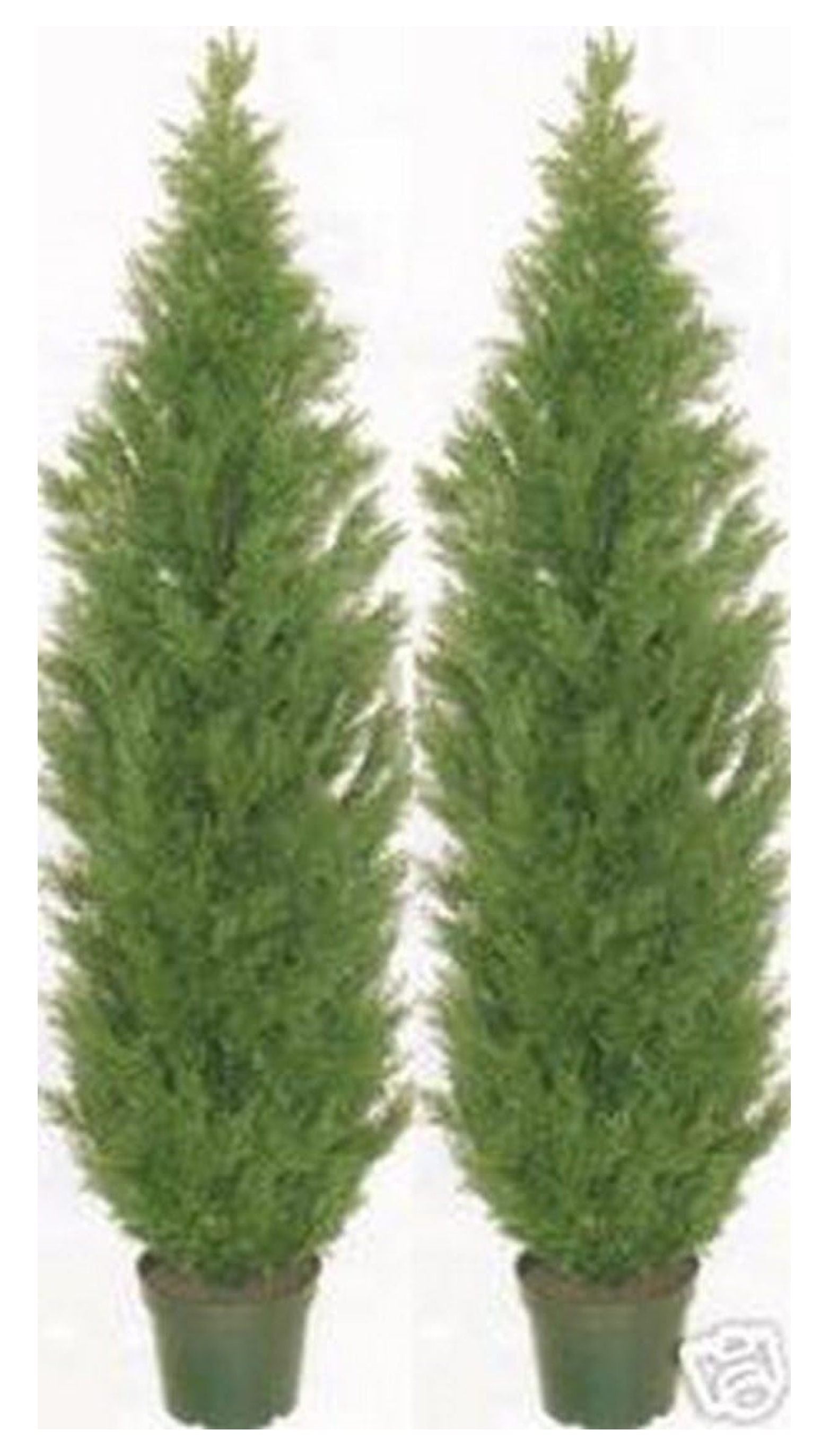 Two 5 Foot Artificial Topiary Cedar Trees Potted Indoor Outdoor Plants
