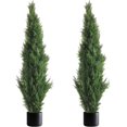 Two 5 Foot Outdoor Artificial Cedar Trees Potted Plants