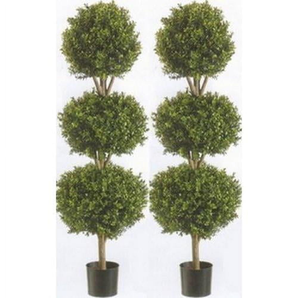 Elegant 56" Boxwood Triple Ball Topiary with Lights in Plastic Pot