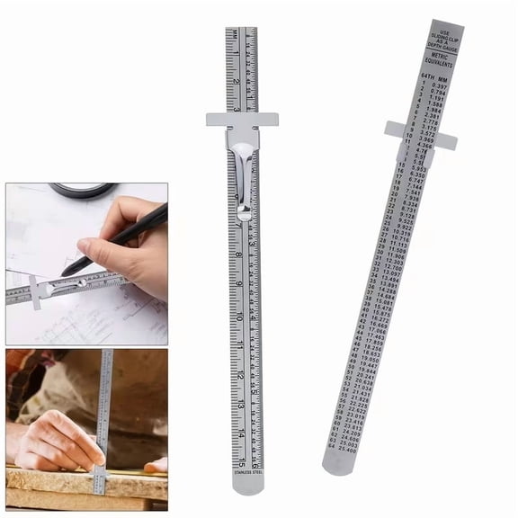 Two 6-Inch Stainless Steel Rulers - Portable Pocket Rulers with Dual Imperial and Metric Scales for Students and Professionals