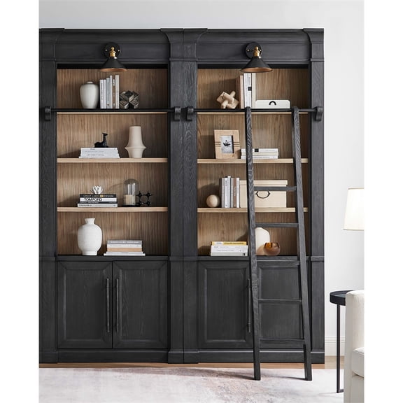 Two 8' Tall Bookcase Wall With Ladder Black