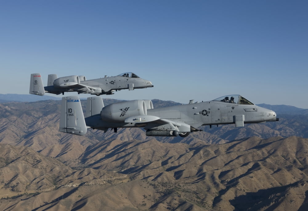 Two A-10 Thunderbolts fly over Central Idaho Canvas Art - HIGH-G ProductionsStocktrek Images (18 x 12)