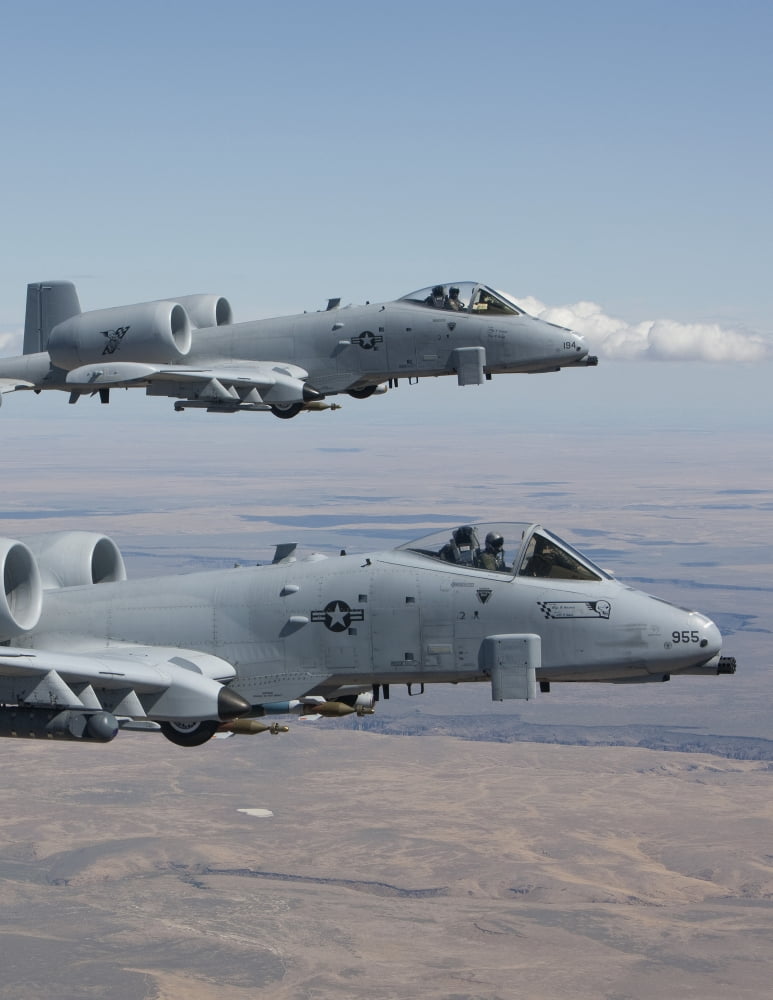 Two A-10 Thunderbolts fly over the Saylor Creek bombing range Idaho Canvas Art - HIGH-G ProductionsStocktrek Images (13 x 17)