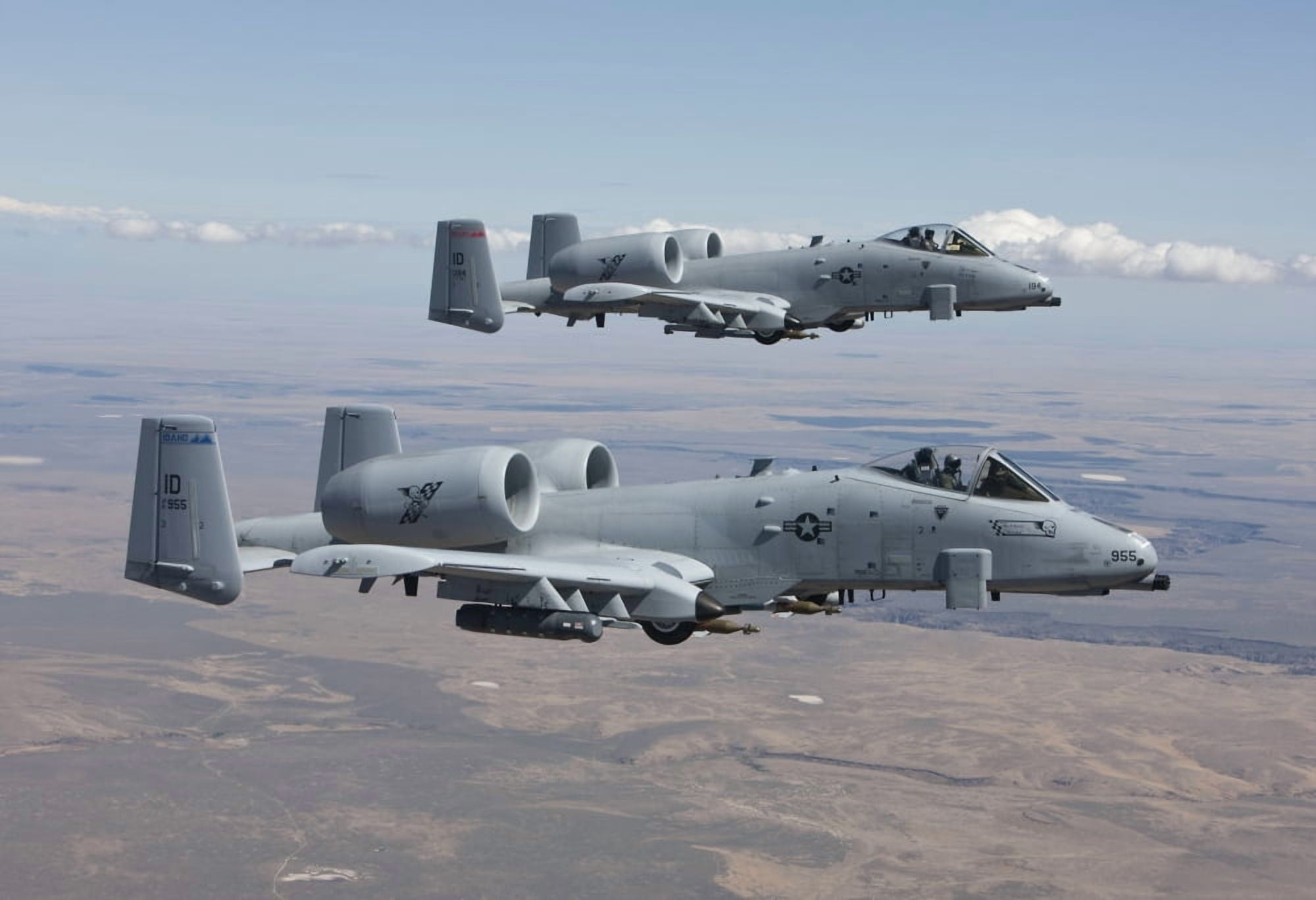 Two A-10 Thunderbolts fly over the Saylor Creek bombing range Idaho Canvas Art - HIGH-G ProductionsStocktrek Images (18 x 12)